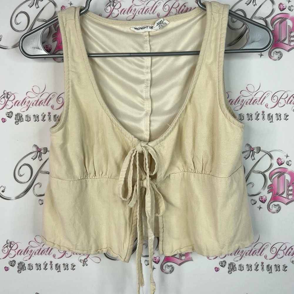 Midnight sky tank top tie up linen Cream Tie-Front Tank Top